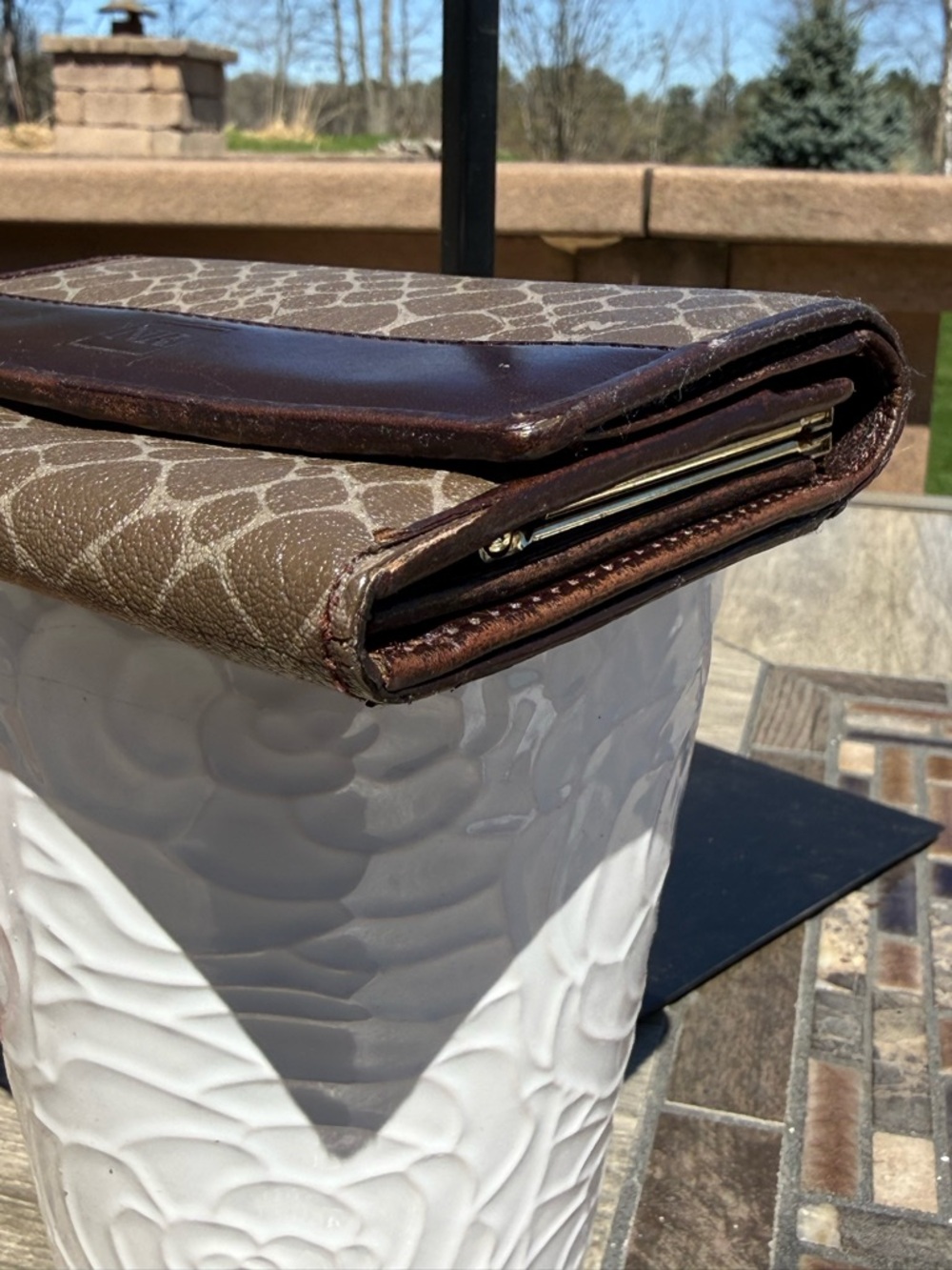Vintage Nina Ricci leather trifold wallet Giraffe Print Kisslock - Picture 7 of 13